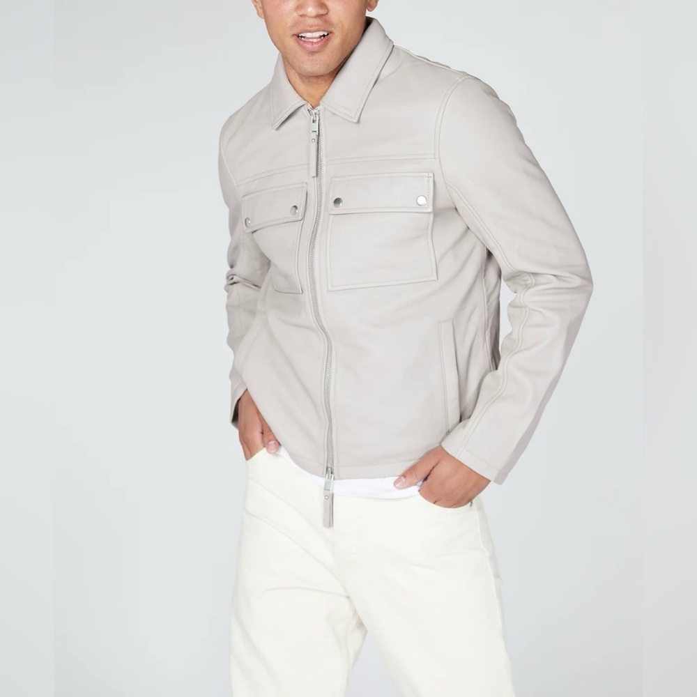 NEW $450 Bolongaro Trevor Double Pocket Light Beige Soft Lambskin Leather Jacket